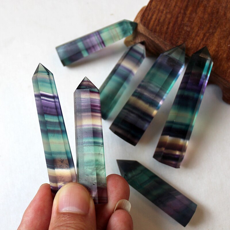100% Natural Fluorite Crystal Quartz - Healing Hexagonal Wand Treatment Stone