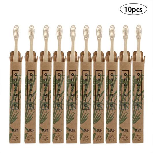 Box of 10 Bamboo Toothbrushes - 100% Natural, Organic