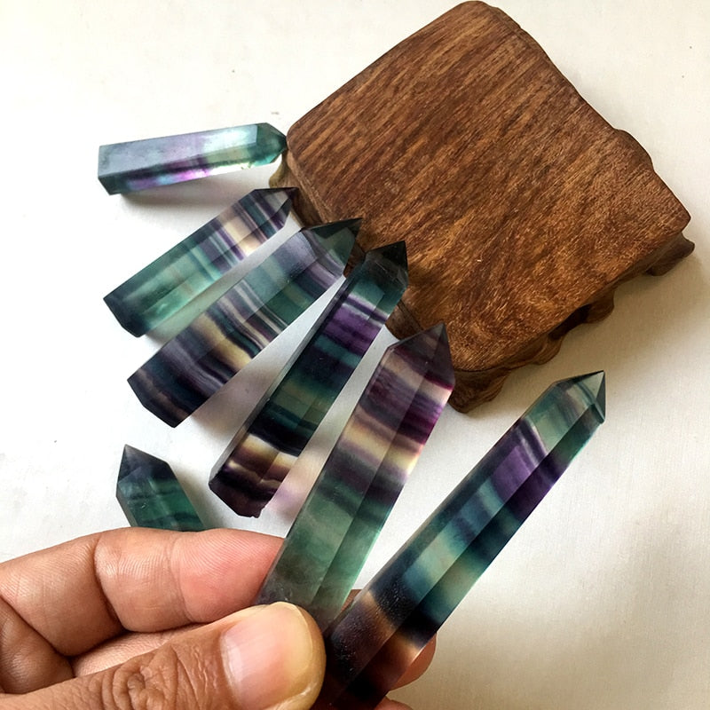 100% Natural Fluorite Crystal Quartz - Healing Hexagonal Wand Treatment Stone