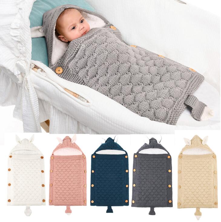 Baby Sleep Bag Newborn Sleepsack Warm Knitted Stroller Sleep Sack Toddler Knit Swaddling Blanket for 1-12Months