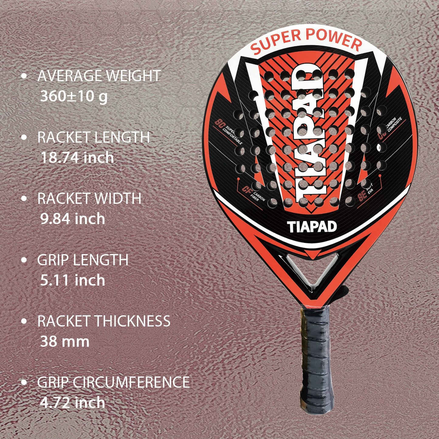 Padel Racket Graphite Carbon Fiber Surface with EVA Memory Flex Foam Core POP Tennis Raquet Lightweight Paddle for Women Men