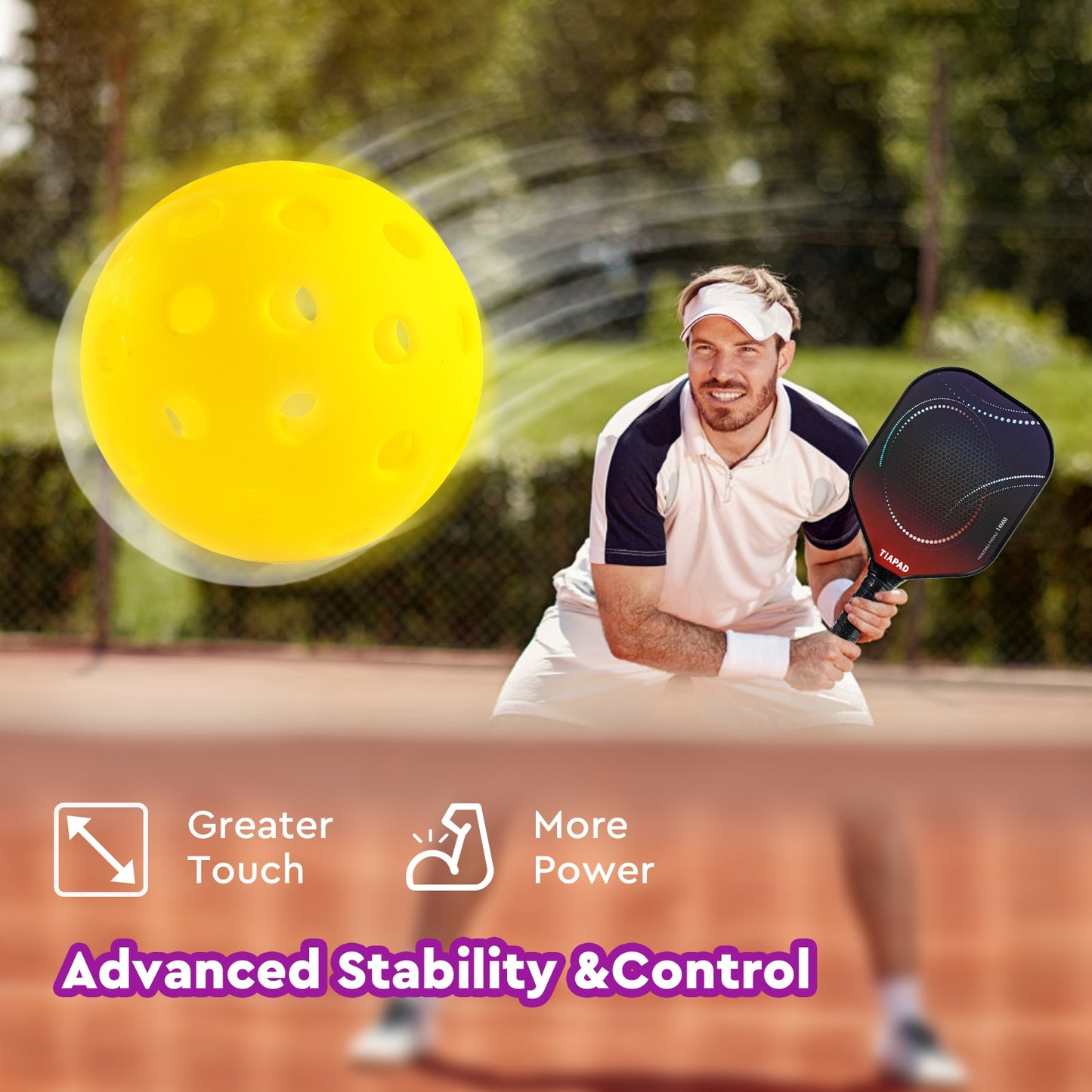 Pickleball Paddle Set of 2 - Fiberglass Surface, Polymer Honeycomb Inner Core Big Sweet Spot Pickle Ball Racket for Beginners