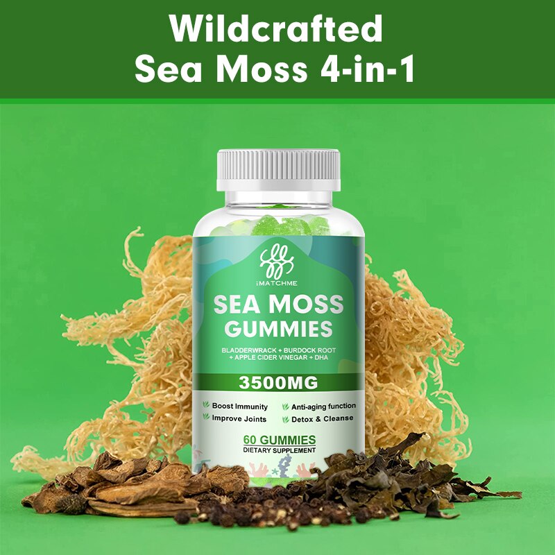 Sea Moss Gummies Organic Irish Moss Immune System Iodine supplement Gut Cleanse & Thyroid Supplement Weights Management