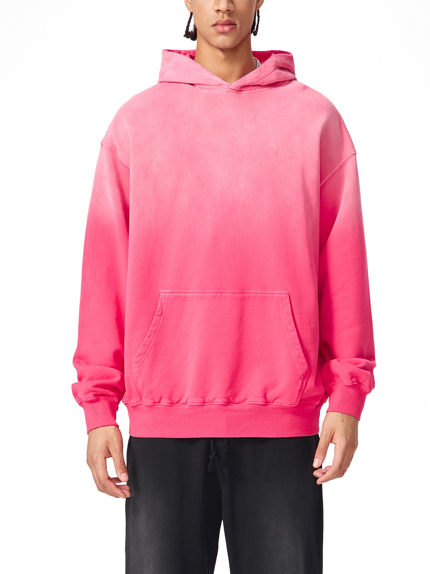 Aura Pink Heavyweight Pure Cotton Handcrafted Monkey Wash Drop Shoulder Oversized Hoodie