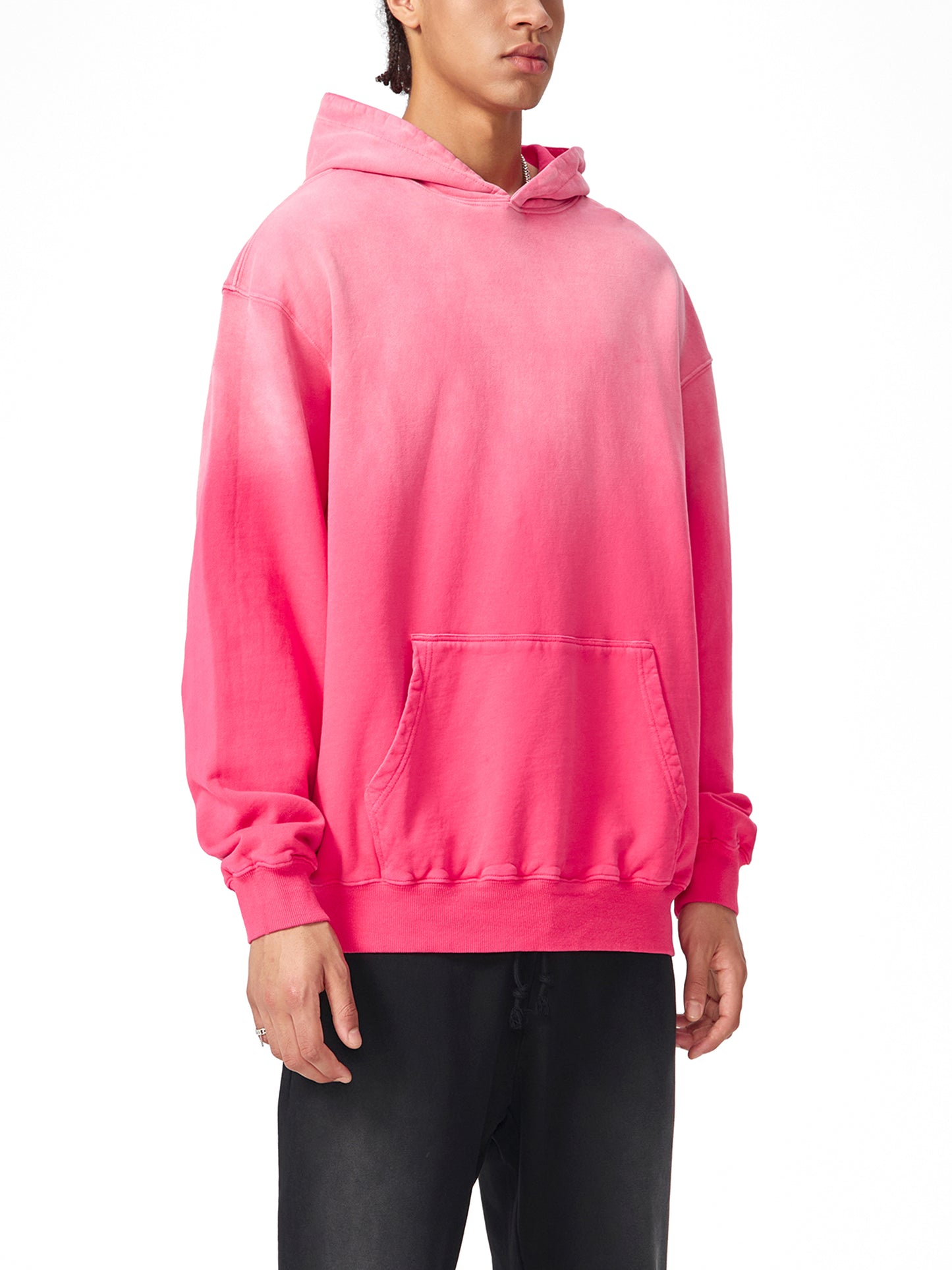 Aura Pink Heavyweight Pure Cotton Handcrafted Monkey Wash Drop Shoulder Oversized Hoodie