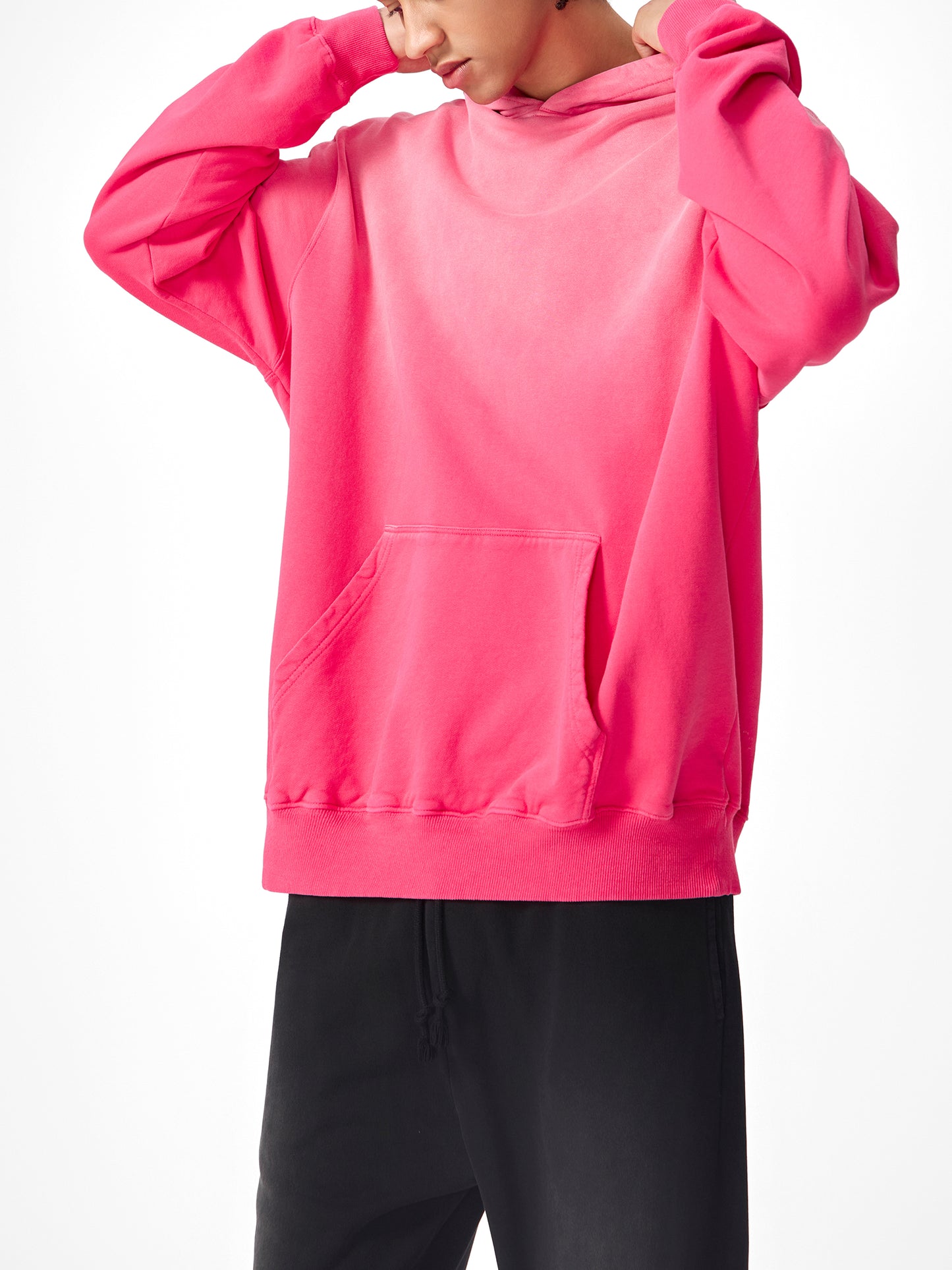 Aura Pink Heavyweight Pure Cotton Handcrafted Monkey Wash Drop Shoulder Oversized Hoodie