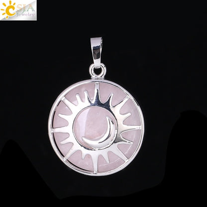 Sun & Moon Pendant Reiki Healing Natural Stone Necklace