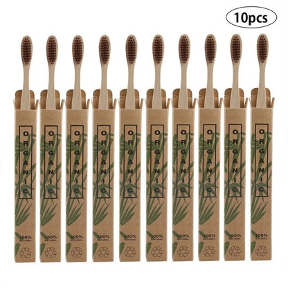 Box of 10 Bamboo Toothbrushes - 100% Natural, Organic