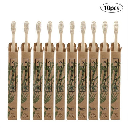 Box of 10 Bamboo Toothbrushes - 100% Natural, Organic
