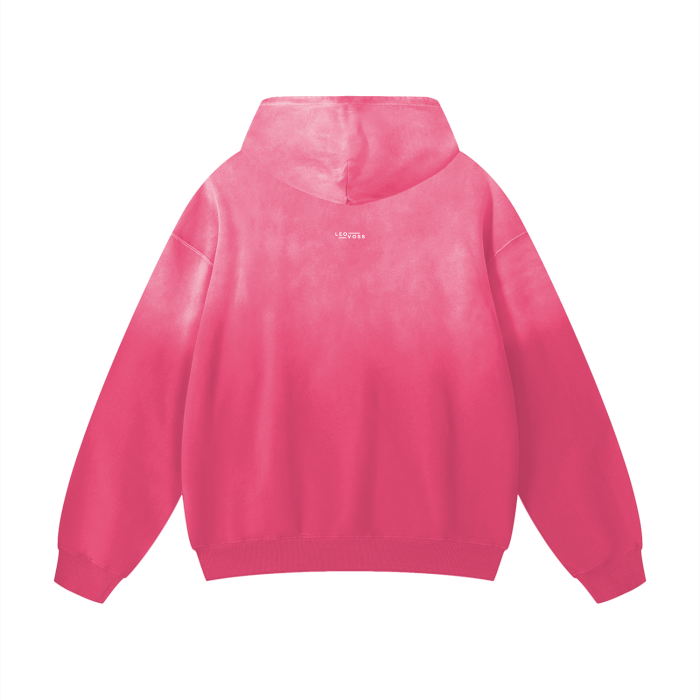 Aura Pink Heavyweight Pure Cotton Handcrafted Monkey Wash Drop Shoulder Oversized Hoodie
