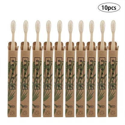 Box of 10 Bamboo Toothbrushes - 100% Natural, Organic