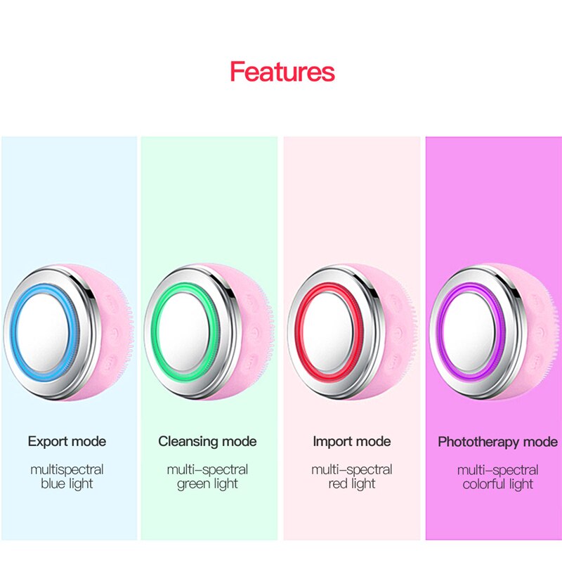 2in1 LED Light Silicone Heating Face Cleanser Massage Facial Cleaning Skin Scrub Washing Brush Skin Care Cleaner Massager