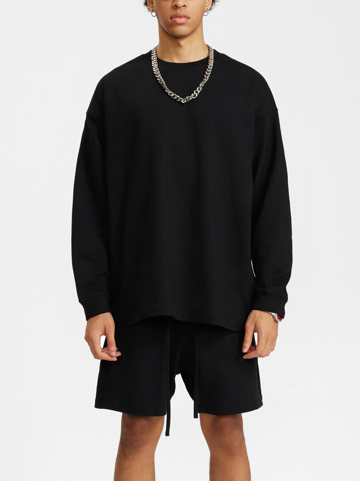 Pearl Black 100% Cotton Long Sleeve 305G FOG Tee