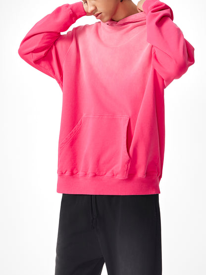 Aura Pink Heavyweight Pure Cotton Handcrafted Monkey Wash Drop Shoulder Oversized Hoodie